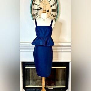 J. Crew Blue Sleeveless Sheath Dress Square Neck Midi